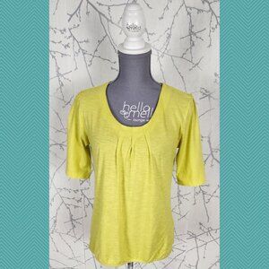 Kenny S. Bright Yellow 100% Cotton Pleated Pintuck Scoop Neck Tee